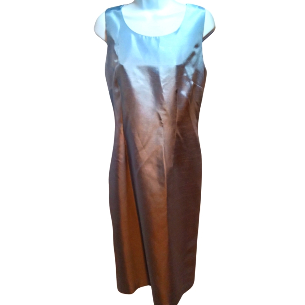 Positive Attitude A line Sleeveless Dress Silk Appearance Light Blue Midi Knee